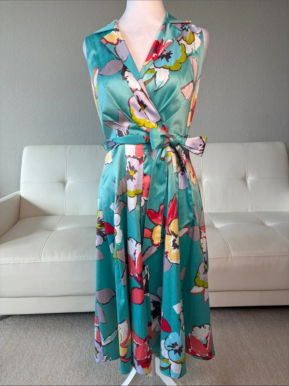 Teal Floral Midi Dress with Belt by Chetta B